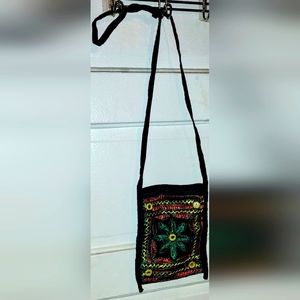Ethnic Purse Embroidered with Mirrors Black, Green, Red, Yellow